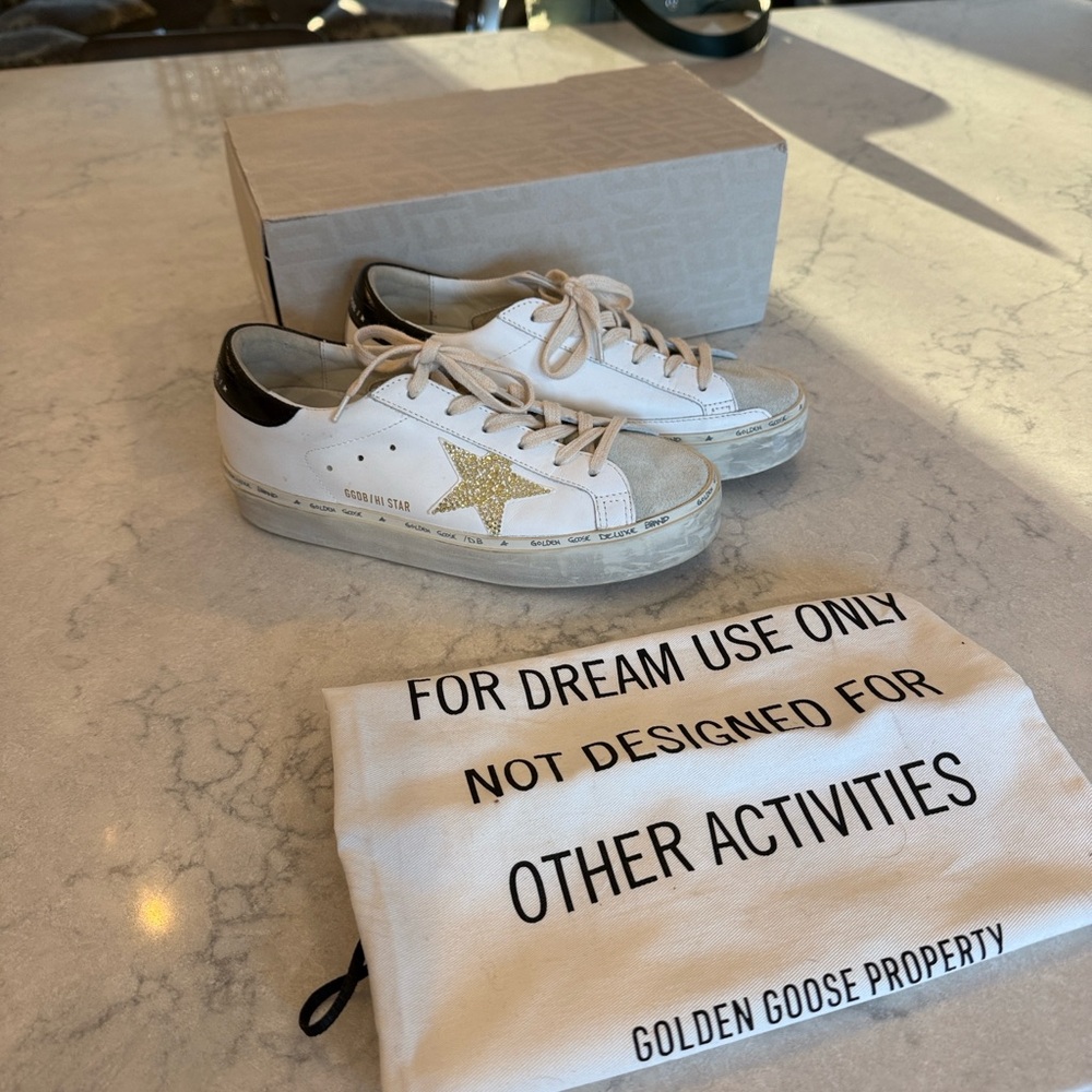 Golden Goose White Sneakers with Glittering Gold Star